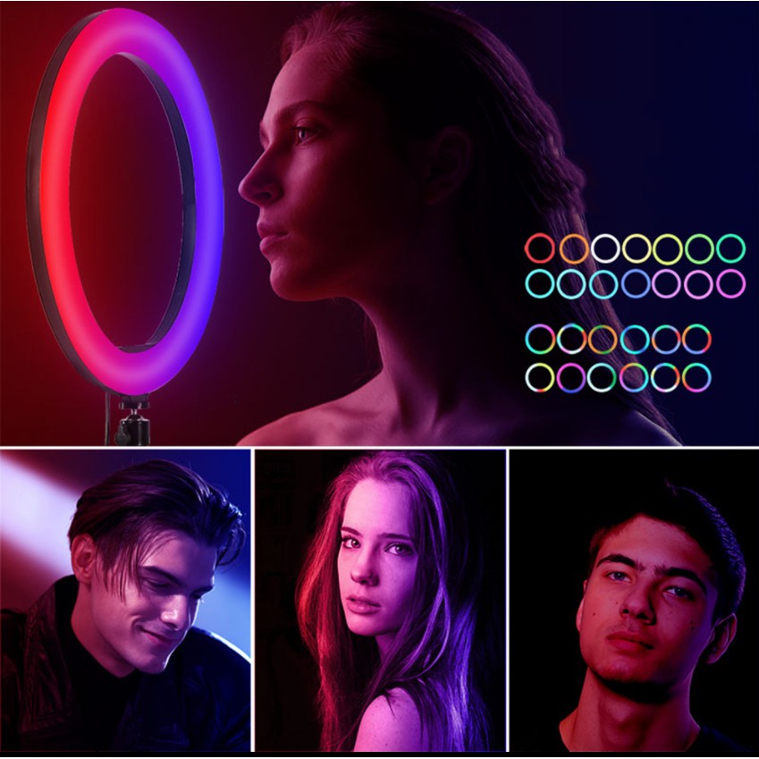 Đèn Led Livestream RGB 45CM - Đèn Led Nhiều Màu - Kẹp 3 Điện Thoại - 24 Mức Chỉnh Màu Đèn Cực Đẹp - Kèm Chân Đèn 2m1