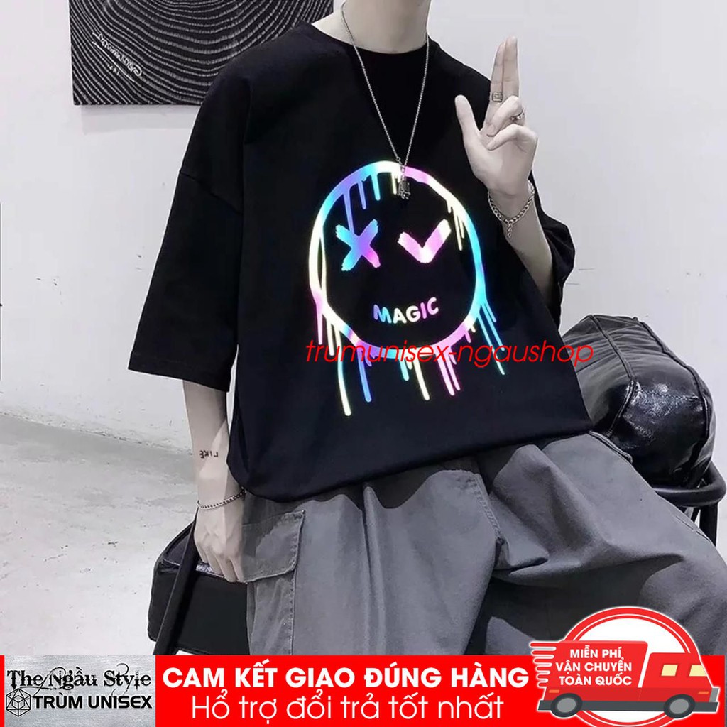 Áo thun Stee nam tay lỡ unisex form rộng overtee in dạ quang phản quang 7 màu Slime magic chất vải cotton xịn Trumunisex