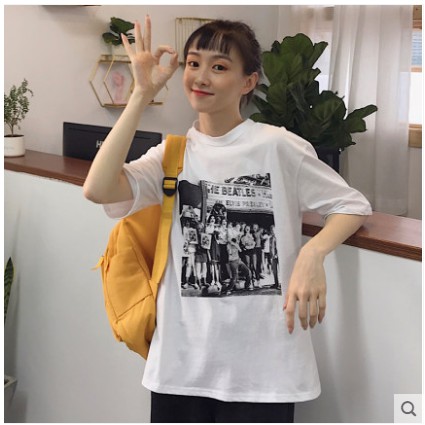 (ORDER) Áo thun cộc tay nữ màu Retro đơn giản in hình đen trắng style Hàn Quốc