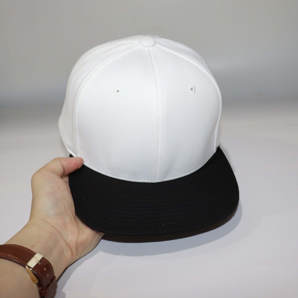 Nón NHS Snapback Trắng Kết Đen - Phong Cách Soái Ca Trơn007.