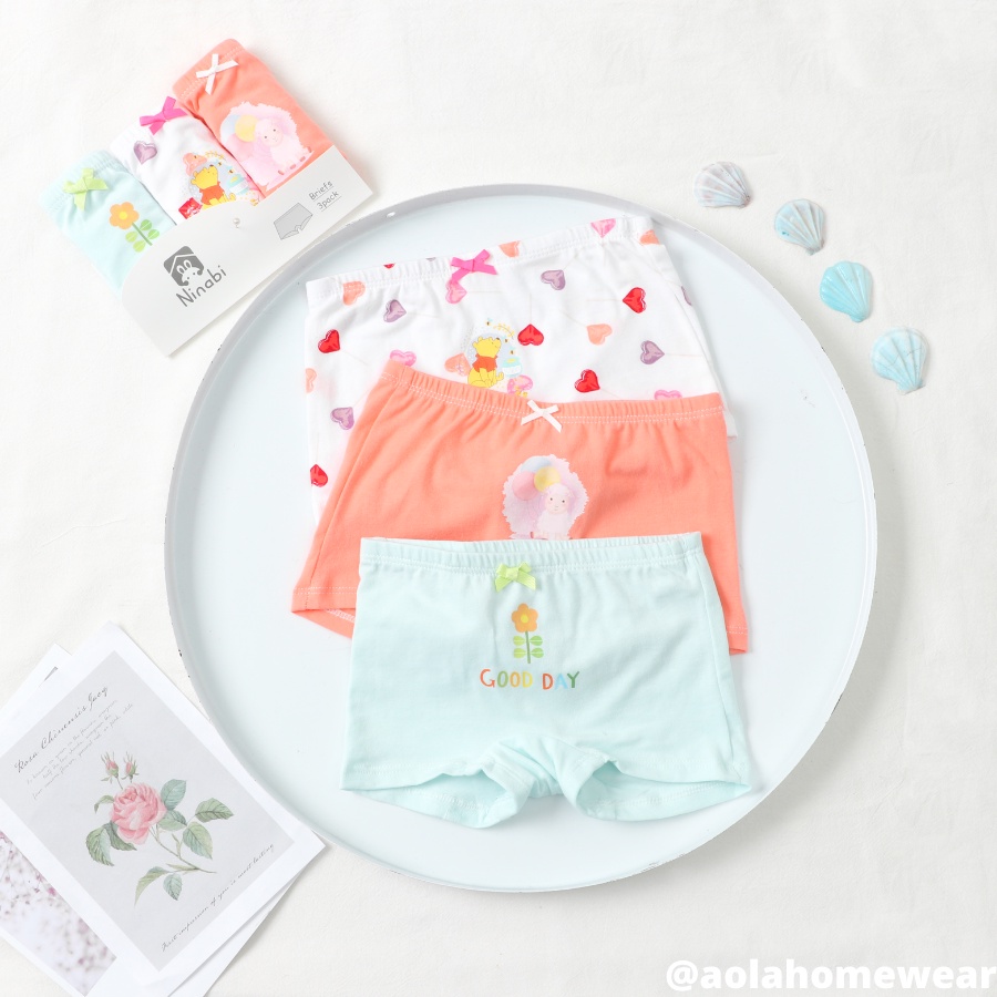 Quần chip đùi bé gái mặc váy vải cotton size nhỏ 100-120 Ninabi NNBN22, combo 3 quần lót cho bé gái