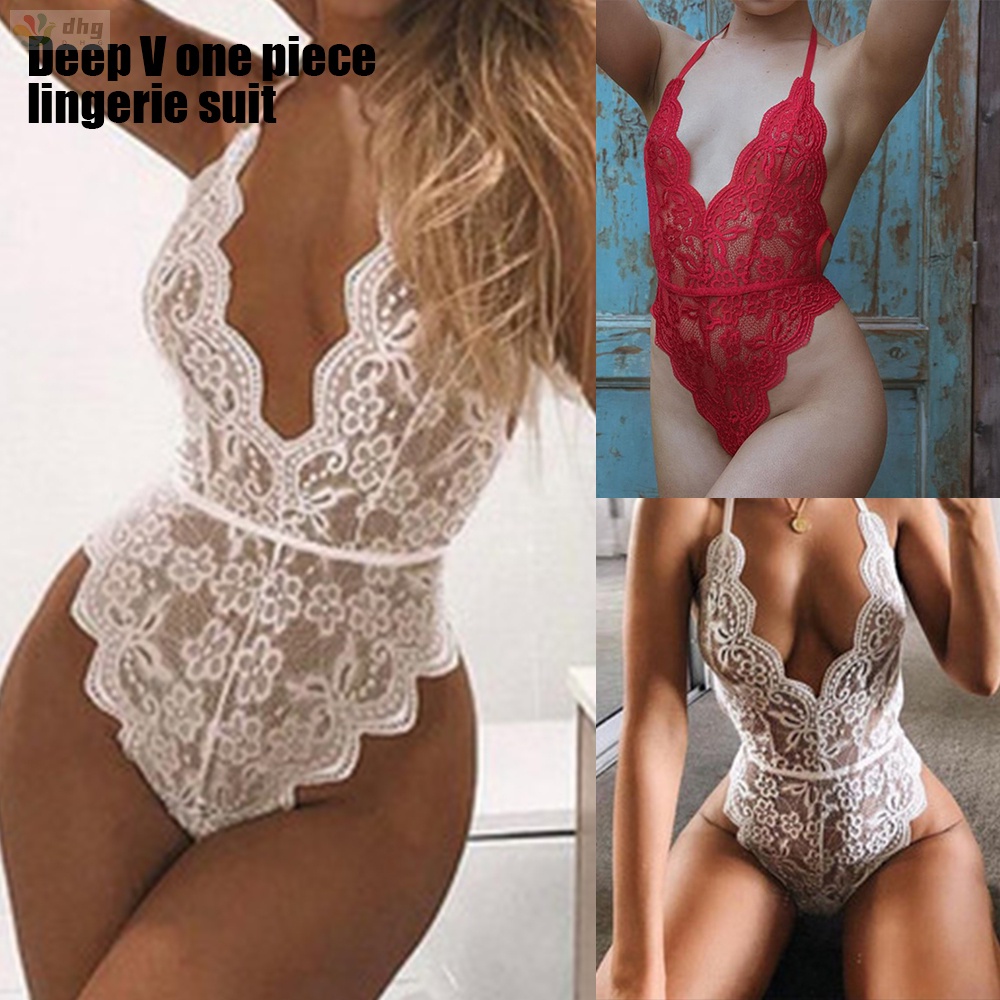 Bộ đồ lót liền thân ren xuyên thấu cổ chữ V khoét sâu thêu hoa 11.11 size S-3XL cho nữ