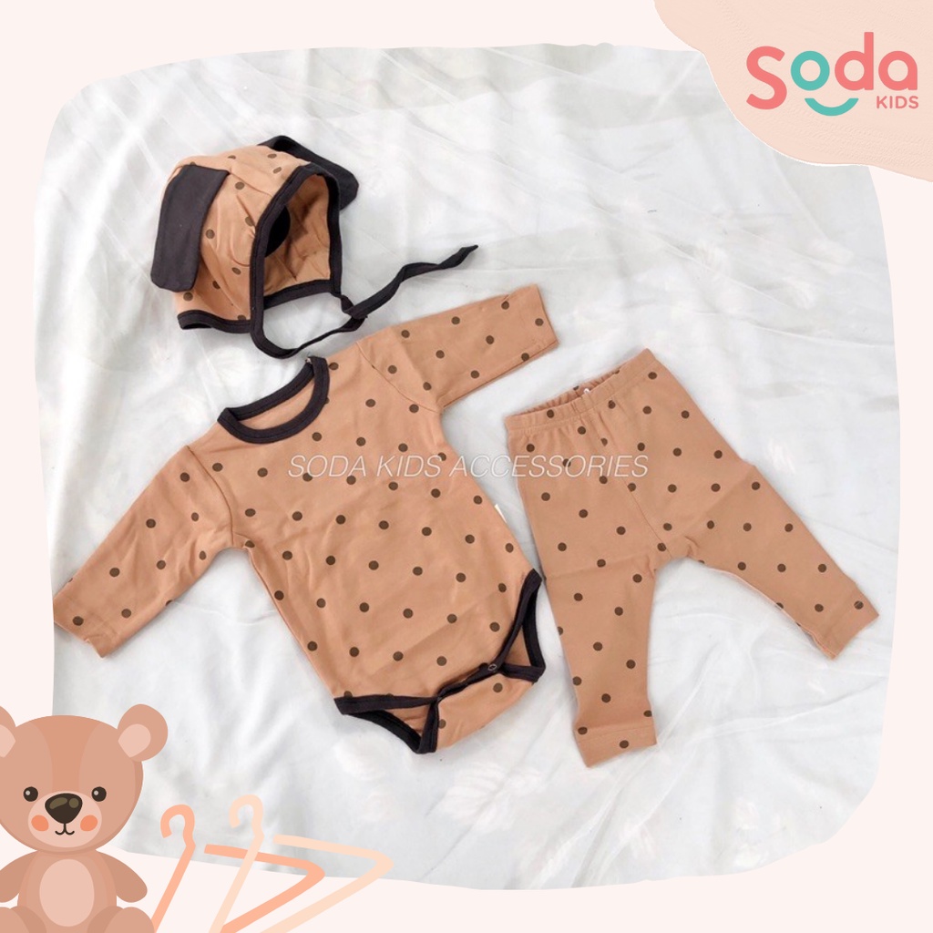 Bộ liền cún con cam nâu chấm bi (Ảnh thật)