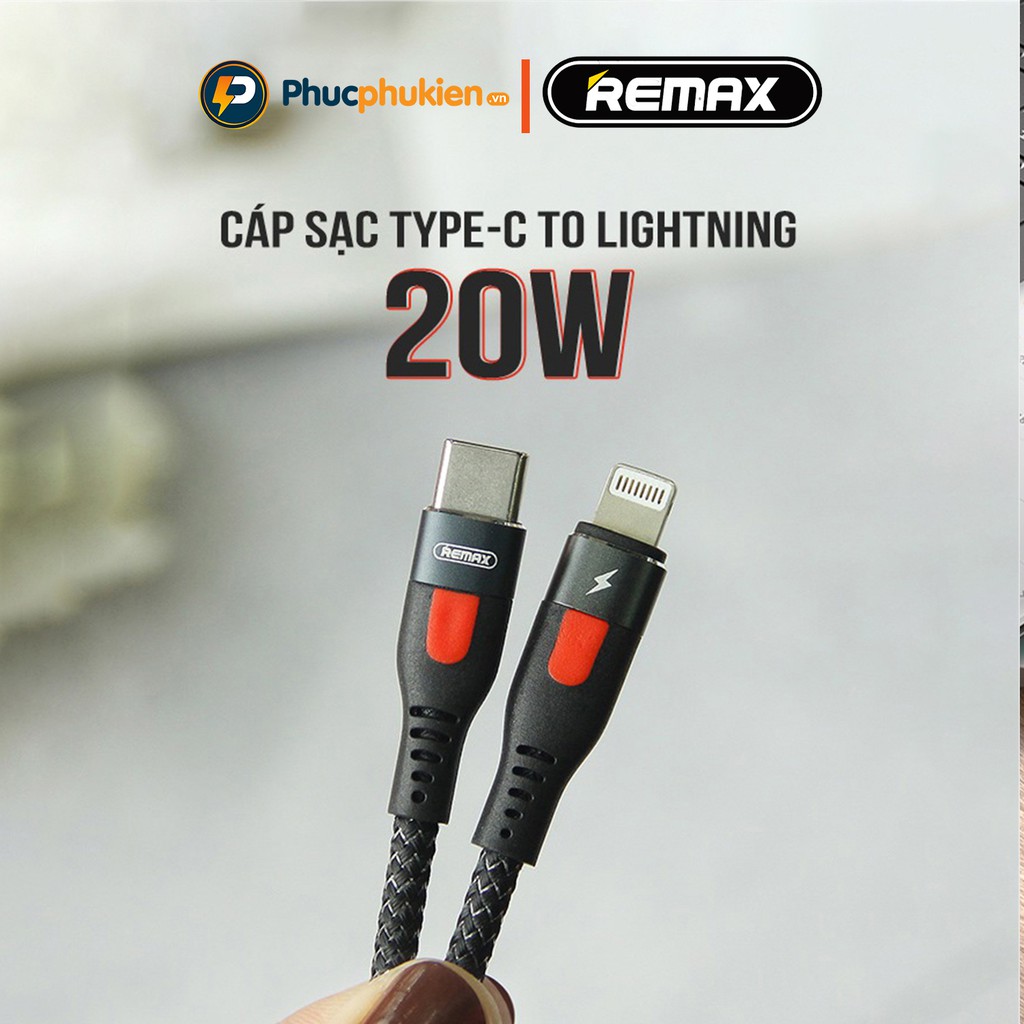 Dây sạc nhanh iPhone 20w chính hãng Remax 188i cáp type c to lightning sạc 50% pin chỉ 30 phút cho 8 Plus đến 13 Pro max