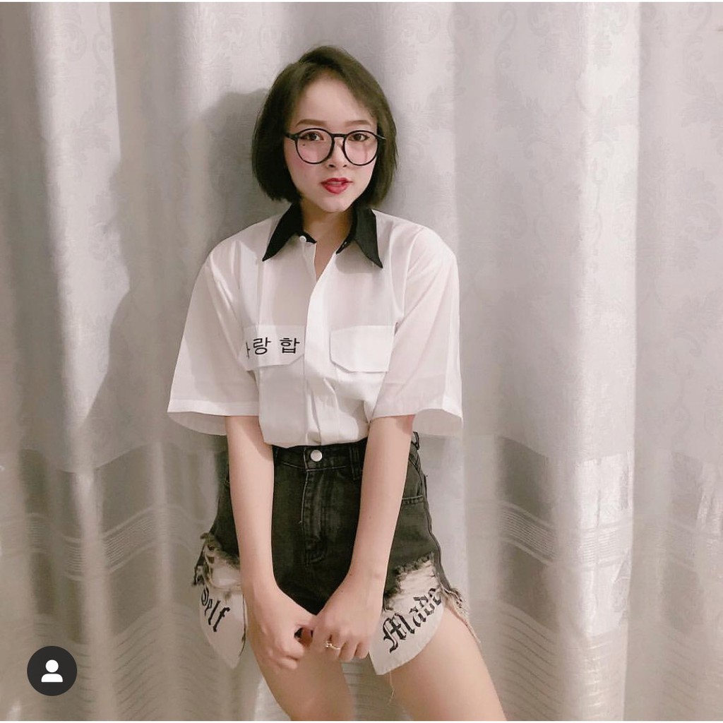 Áo sơ mi tay lỡ Wind unisex form rộng Chữ Hàn Quốc nam nữ oversize ulzzang