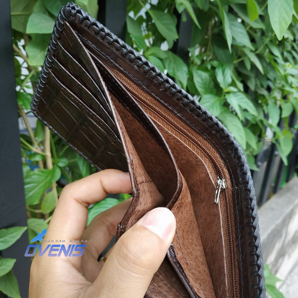 Ví Nam Da Cá Sấu.  Đan Viền Thủ Công Chắc Chắn!