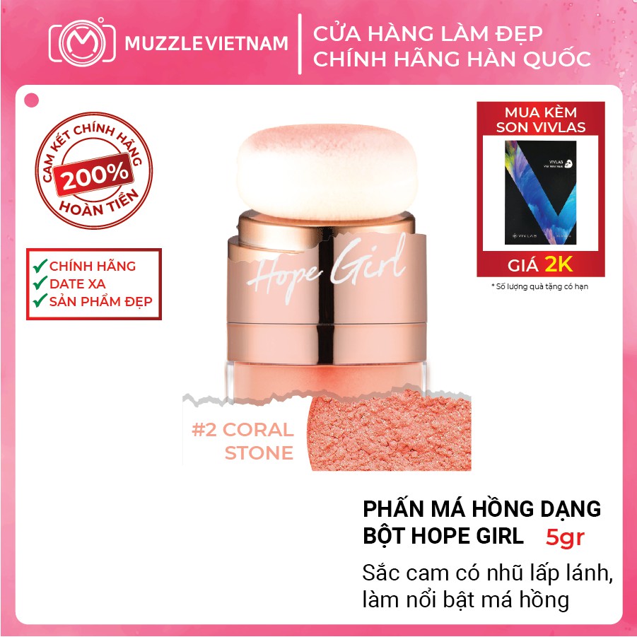 Phấn Má Hồng Dạng Bột #02 02 CORAL STONE Cam Nhũ HOPE GIRL 3D Powder Blusher [Chính Hãng Hàn Quốc]