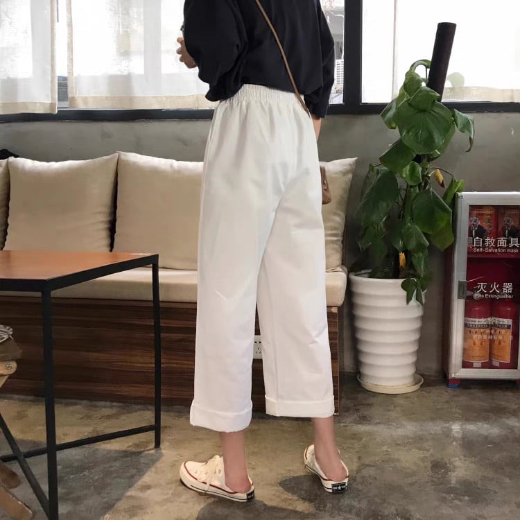 Quần kaki dài ống suông lưng thun trắng - leda