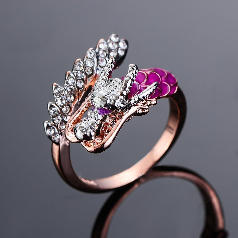 Nhẫn Kim Loại Hình Rồng Độc Đáo Cá Tính|Nhẫn Đính Đá Zircon Sang Trọng