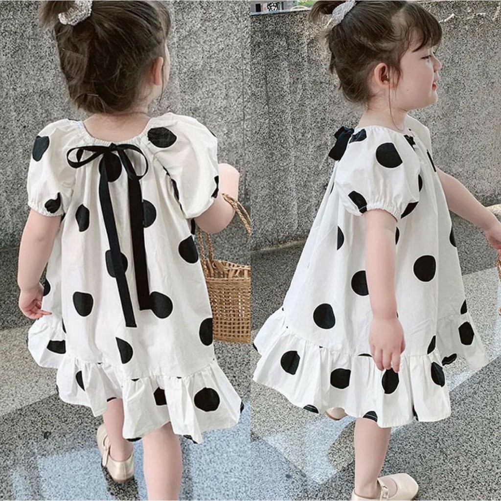 Váy bé gái chấm bi đuôi cá nơ cổ cực xinh cho bé