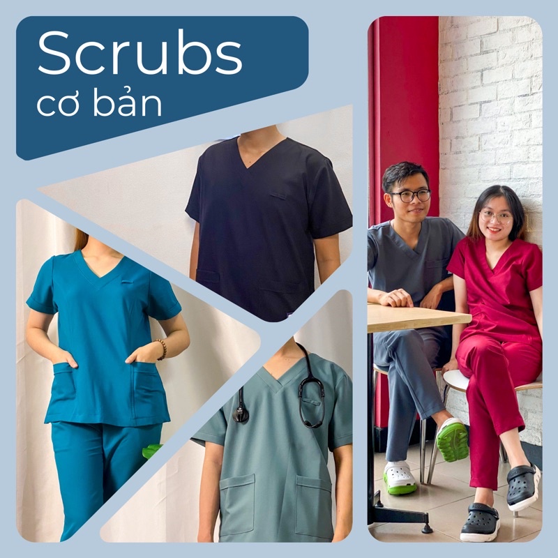 Bộ Scrubs bác sĩ, đồng phục y tế, điều dưỡng - Vải Cotton nhập - Tay ngắn - Thương hiệu MU
