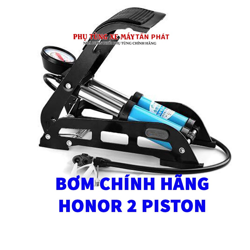 Bơm Đạp chân 2 piston Dùng Cho Xe Đạp Xe Máy Ô tô Có Đồng Hồ Đo Áp Xuất Hãng Honor