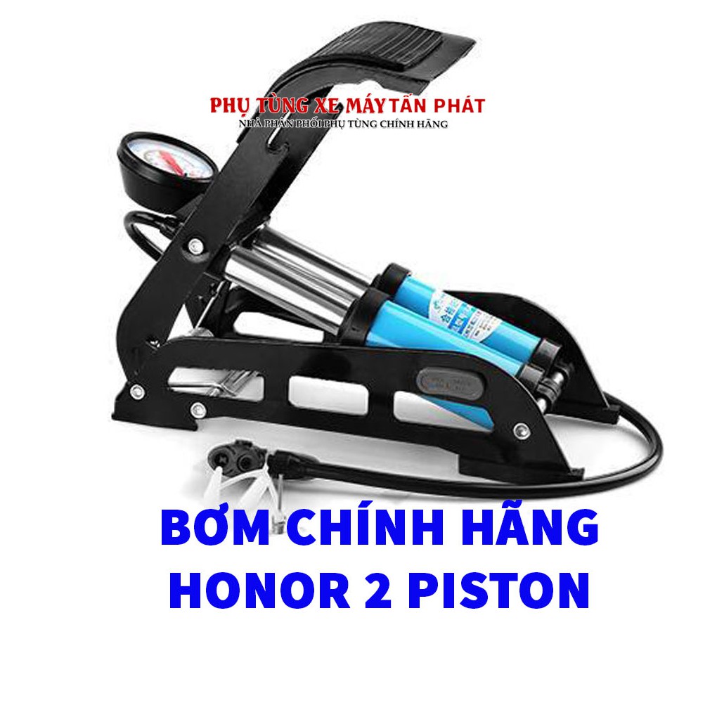 [Cao Cấp] Bơm Đạp chân 2 piston Dùng Cho Xe Đạp Xe Máy Ô tô Có Đồng Hồ Đo Áp Xuất Hãng Honor