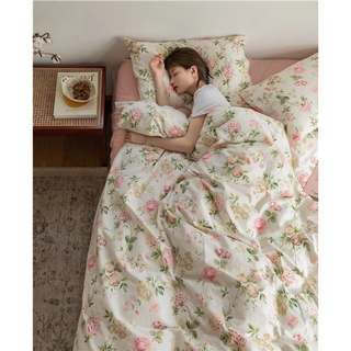 Bộ Chăn Ga Cotton Living 100%cotton Hàng Nhập Khẩu Cao Cấp 4 Món Hoa Hồng Vintage Nhẹ Nhàng