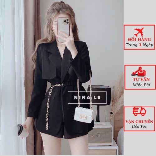 Áo vest blazer nữ dáng măng tô Hàn Quốc 2 lớp kèm dây đai xích công sở yolo fashion