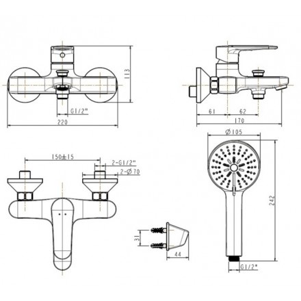 VÒI TẮM SEN GẮN TƯỜNG CODIE WF-B211 NÓNG LẠNH