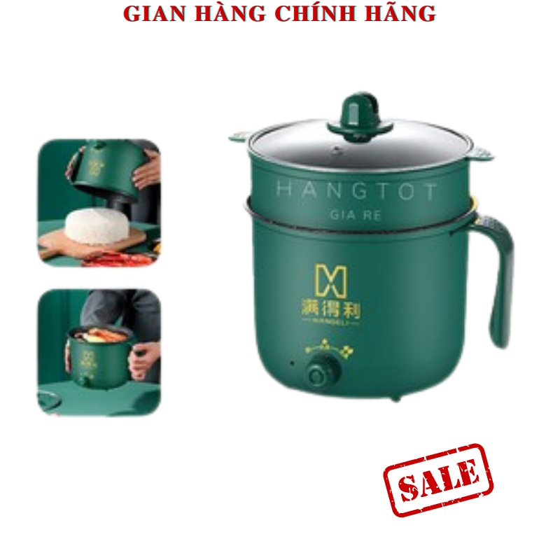 Nồi Lẩu Mini 2 Nấc Nhiệt Kèm Giá Hấp Có Tay Cầm Mẫu Mới 2021 - Ca Nấu Mì 18Cm 2 Nấc Nhiệt Chiên,Sào Đa Năng Loại 1