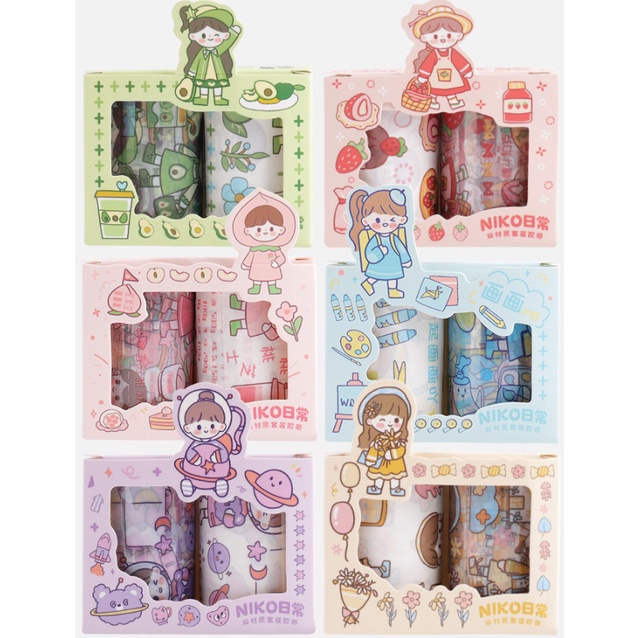 Washi tape set 2 cuộn WS03 - Băng keo dán họa tiết cute