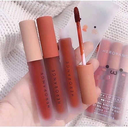 HOT SET 3 son kem lì HERORANGE nội địa chính hãng đa tông đỏ siêu hấp dẫn chất son mịn lì lâu trôi