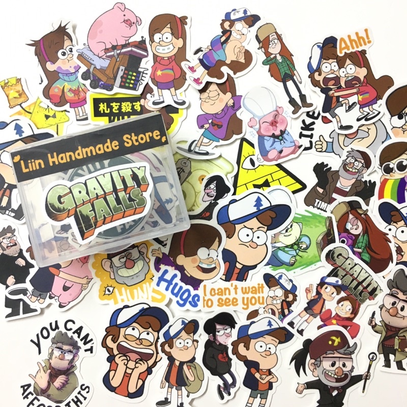 Combo 47 sticker Gravity fall kèm hộp xinh xắn dán trang trí sổ tay, scrapbook, planner,... size 3-5