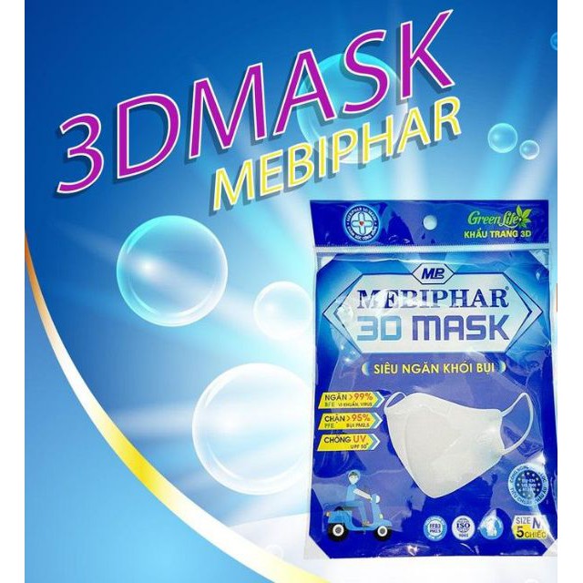 Khẩu trang 3D Mask Mebiphar Kids – Siêu ngăn khói bụi, lọc khuẩn, êm vừa vặn, không bí thở, quai đeo co dãn chuẩn FDA
