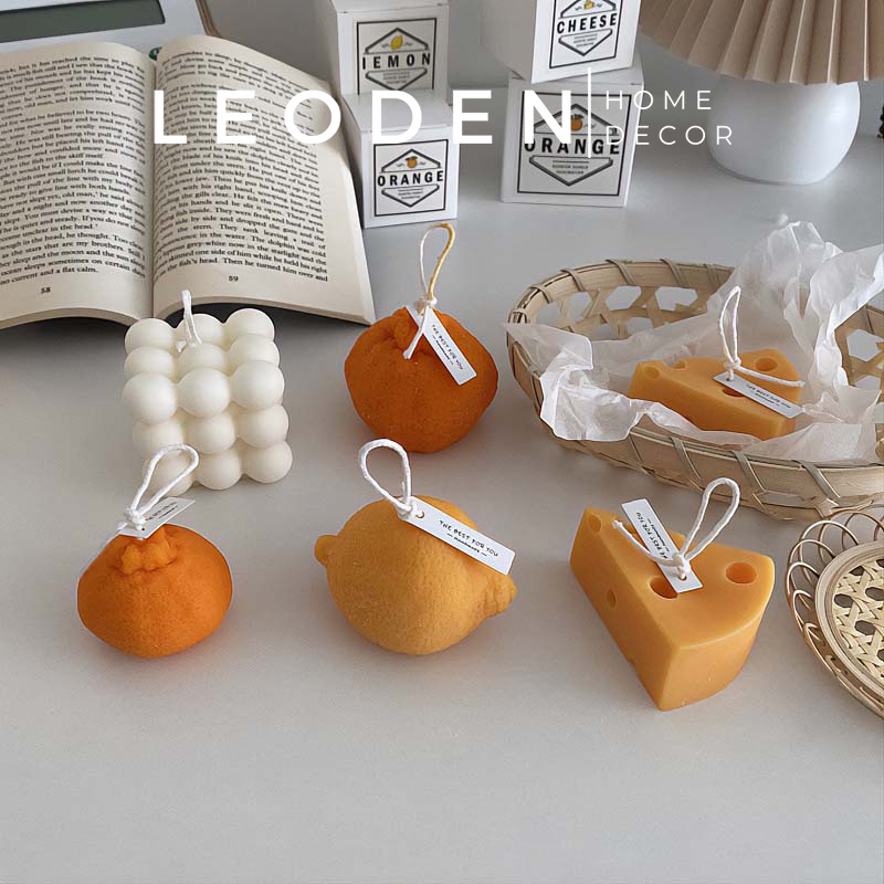 Nến thơm handmade sáp đậu nành hình bọt biển, nến thơm hình trái cây decor phòng đẹp – LEODEN Decor