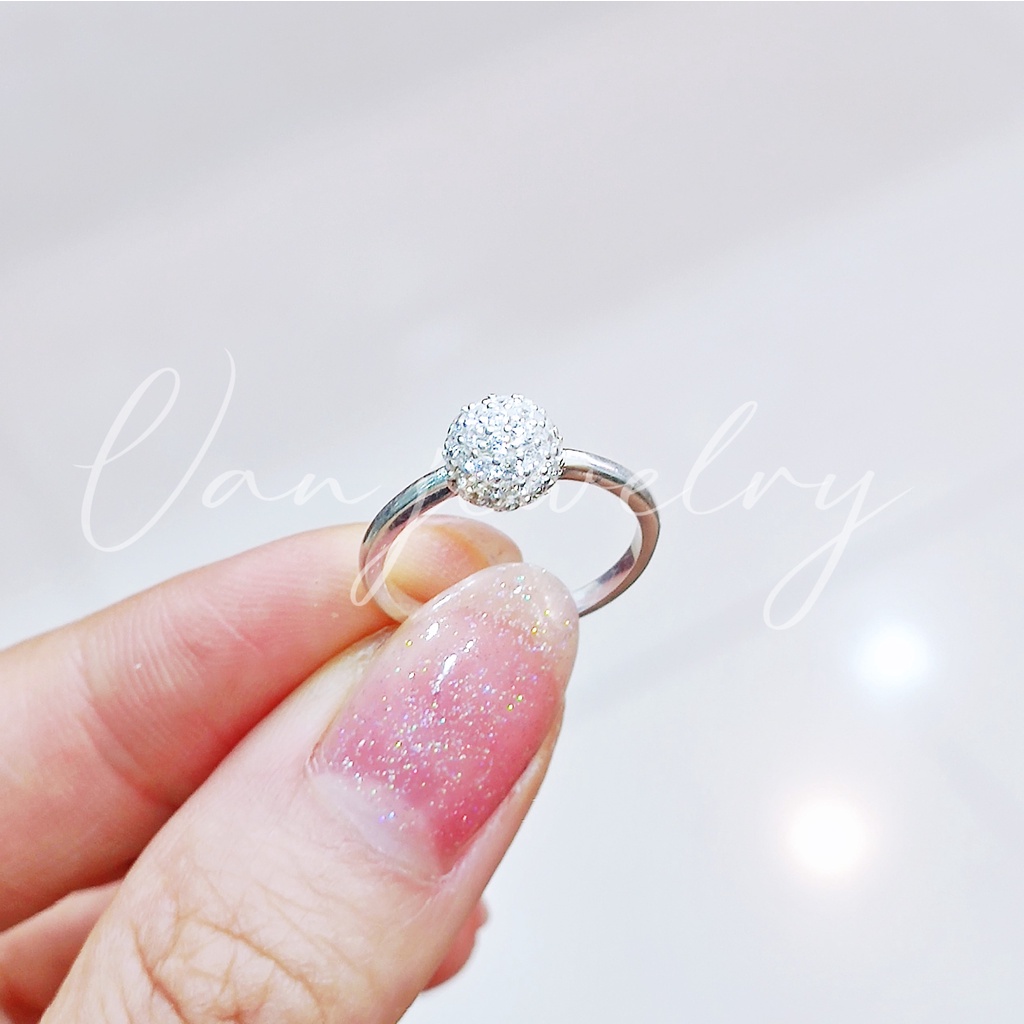 Nhẫn bạc Nhẫn cầu đính đá nhỏ bạc ta cho bé Van Jewelry V10643