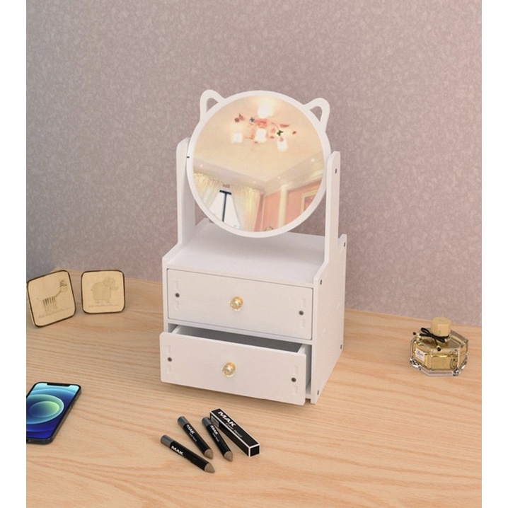 Tủ Bàn Trang Điểm Mini Gương Tai Mèo Dễ Thương Đựng Đồ Makeup decor phòng