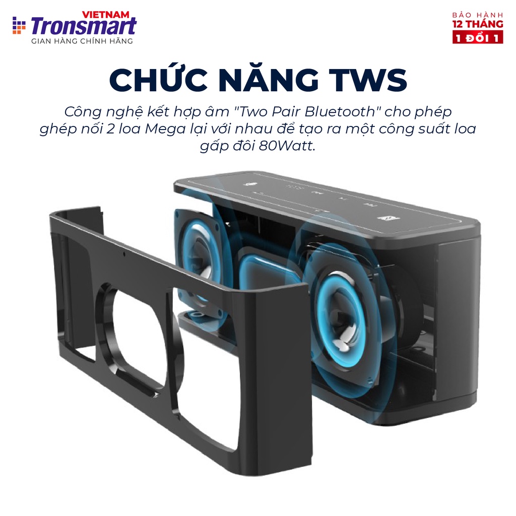 Loa Bluetooth 5.0 Tronsmart Element Mega TM-250394 40W Hỗ trợ TWS và NFC ghép đôi 2 loa - Hàng chính hãng - BH 12 tháng