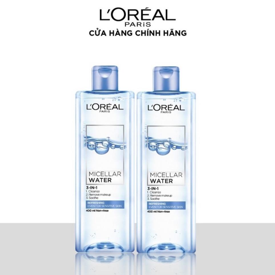 [  TẶNG BÔNG TẨY TRANG 40 MIẾNG ] Bộ 2 nước tẩy trang đa năng 3-in-1 tươi mát L'Oreal Paris (xanh dương nhạt) | BigBuy360 - bigbuy360.vn