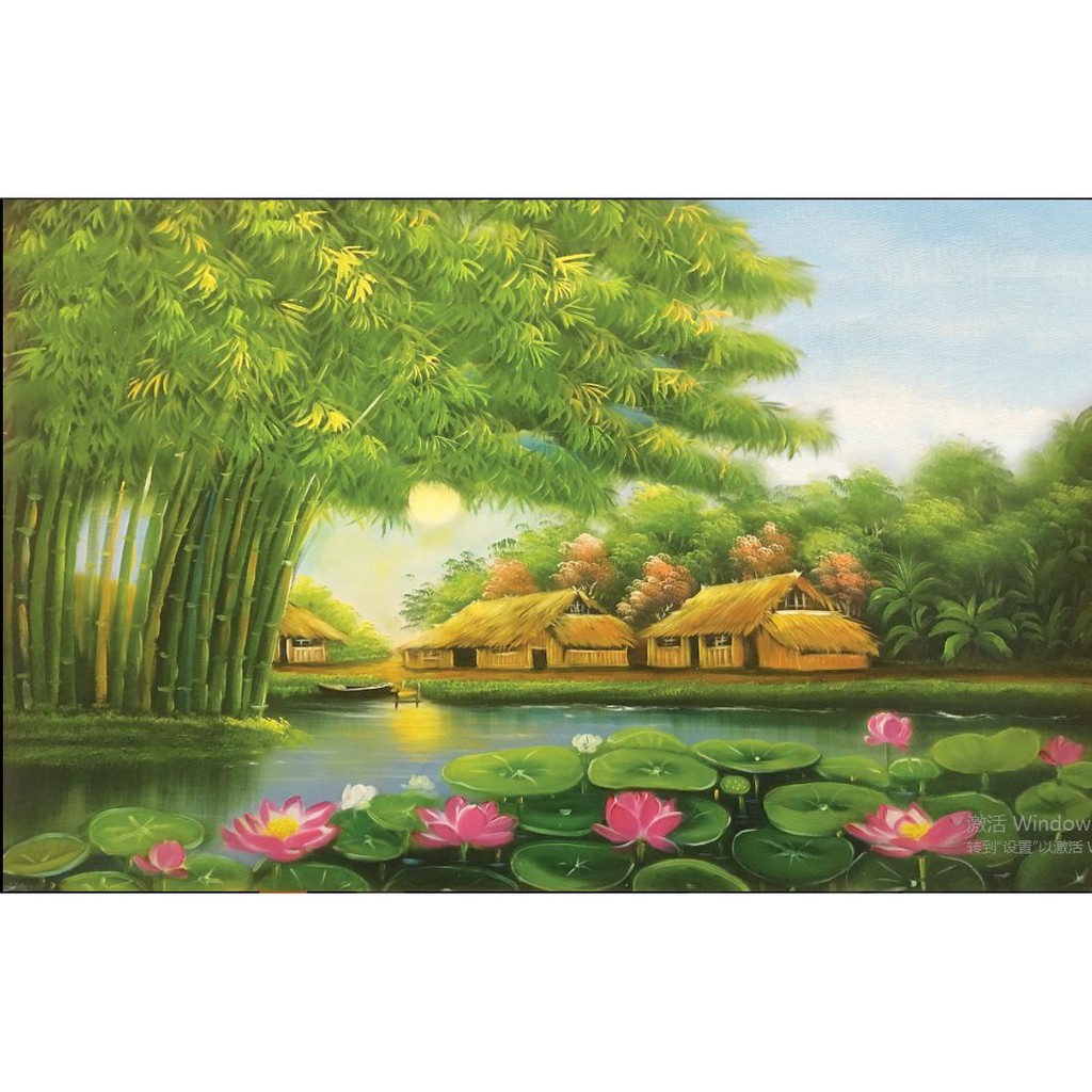 Tranh đính đá phong cảnh làng quê kt : 90x60cm