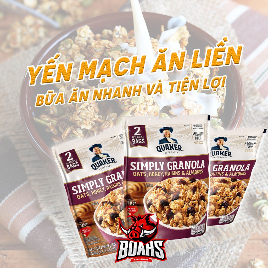 QUAKER OATS SIMPLY GRANOLA - YẾN MẠCH ĂN LIỀN MIX MẬT ONG, NHO SẤY, HẠNH NHÂN (2 lbs)