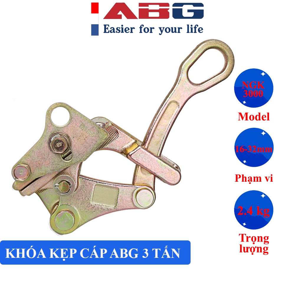 Khóa kẹp cáp ABG 3 tấn cấu trúc nhỏ gọn, làm bằng thép hợp kim chất lượng cao, sức chịu lực lớn, bền bỉ, không dễ trượt
