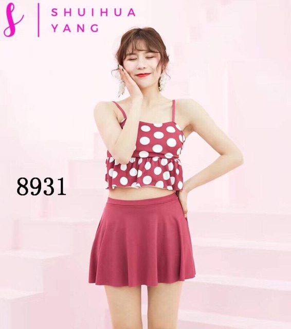 Bộ bikini đi biển quần váy kèm quần đùi trong | BigBuy360 - bigbuy360.vn
