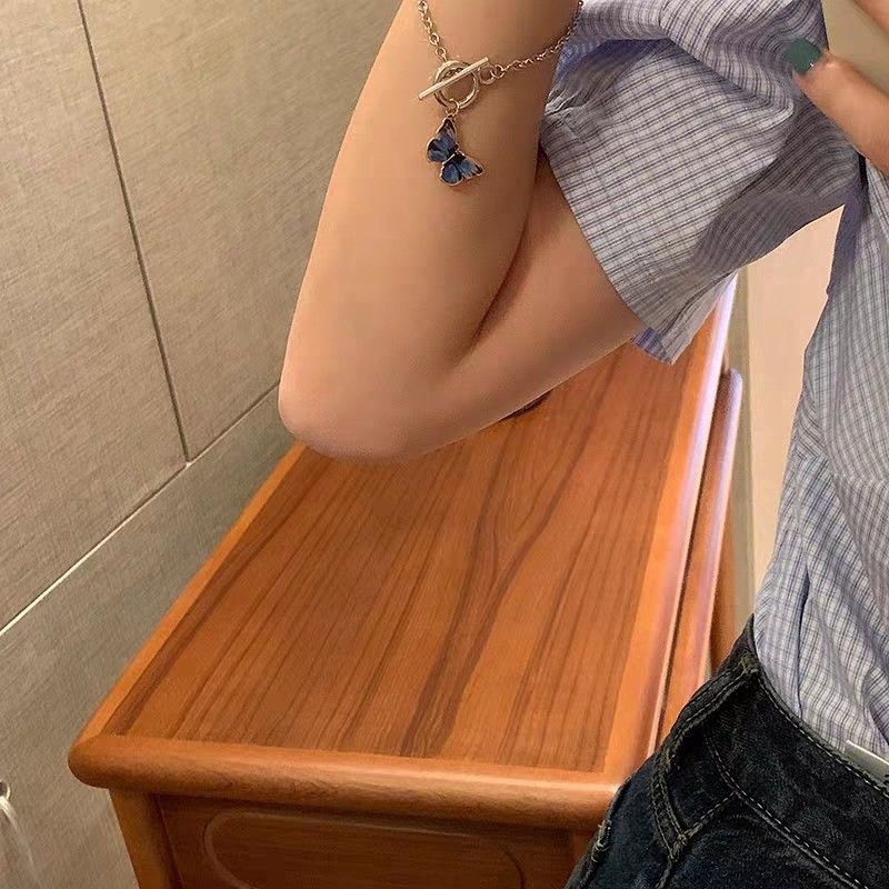 Vòng Tay Thép Titan Mặt Hình Bướm Phong Cách Retro Hàn Quốc