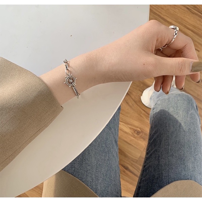 Lắc tay bạc Thái gắn charm bánh lái mỏ neo
