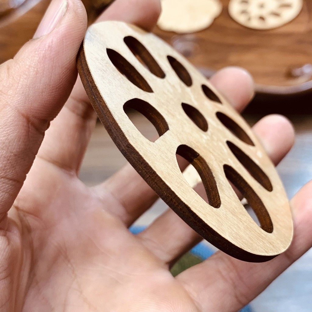 Lót Cốc Gỗ, Bộ Đế Lót Ly Họa Tiết Hoa Sen, Ngó Sen, Nụ Sen, Lá Sen Độc Đáo Được Thiết Kế Tinh Tế Sang Trọng