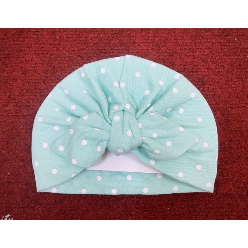Mũ turban nơ họa tiết chấm bi cho bé siêu xinh, tuban trùm đầu che thóp giá rẻ chất lượng mềm mịn