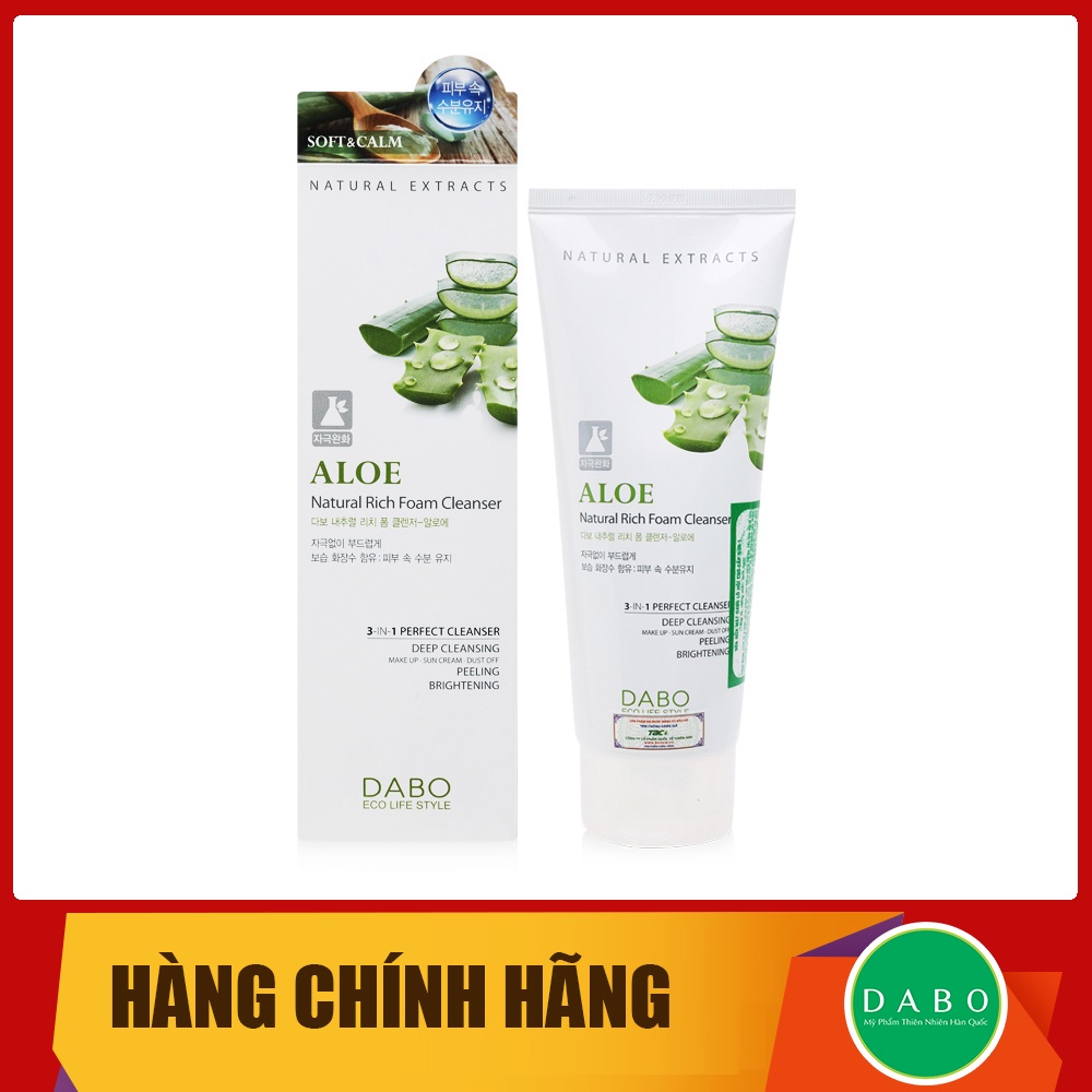 Sữa rửa mặt lô hội 3-in-1 Dabo Aloe Natural Rich Foam Cleanser 180ml