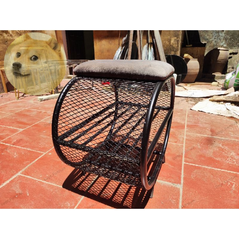 Ghế ngồi đi giày 2 tầng hiện đại dáng lưới sắt tròn, băng ghế đẩu kiêm kệ để giày, trang trí phòng khách