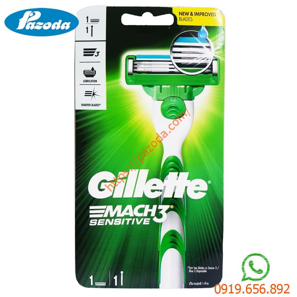 Dao cạo râu 3 lưỡi Gillette mach 3 sensitive (1 tay cầm + 1 đầu cạo gắn sẵn)