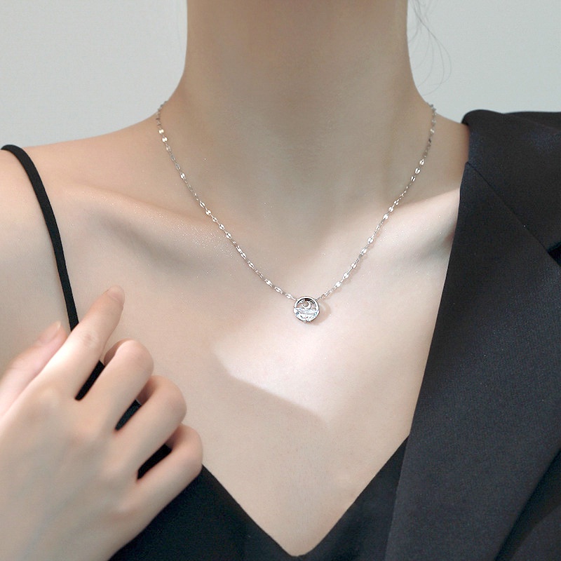 Vòng cổ Mạ Bạc 925 Mặt Hình Mặt Trăng Pha Lê Tinh Tế Cho Nữ