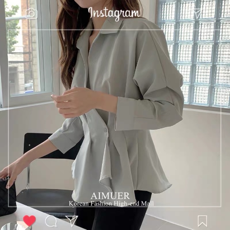 MS685 Áo sơ mi nữ kiểu xếp ly vạt lệch vải đẹp mềm mát