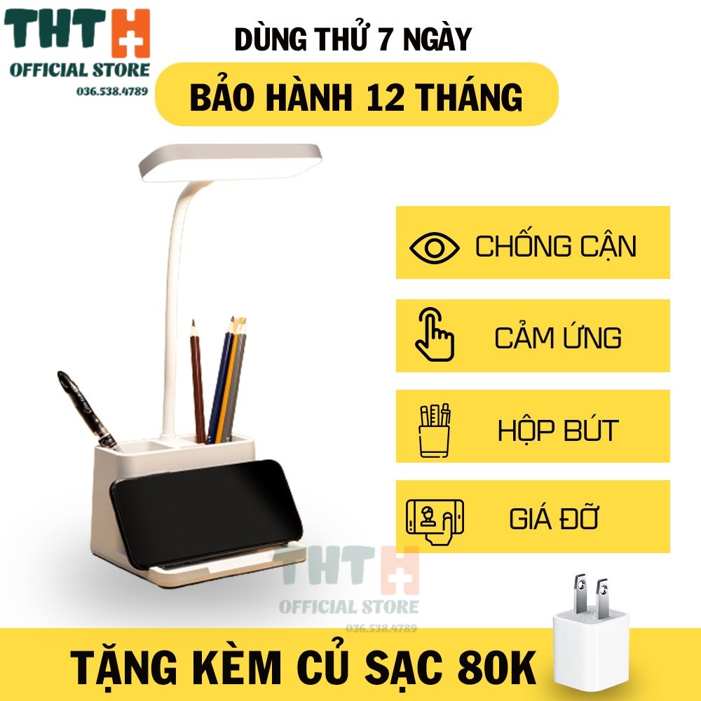 Đèn Bàn, Đèn Để Bàn Học Chống Cận Tích Điện THTOFFICIAL - 3 Chế Độ Ánh Sáng Tự Nhiên - Có Ngăn Để Bút - Bật Tắt Cảm Ứng