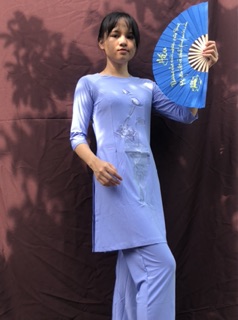 Bộ đi chùa kết Tân màu lam