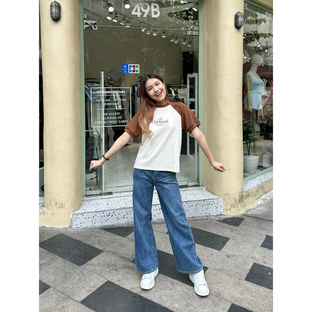 Áo thun cổ tròn phối tay màu THE COCKTAIL