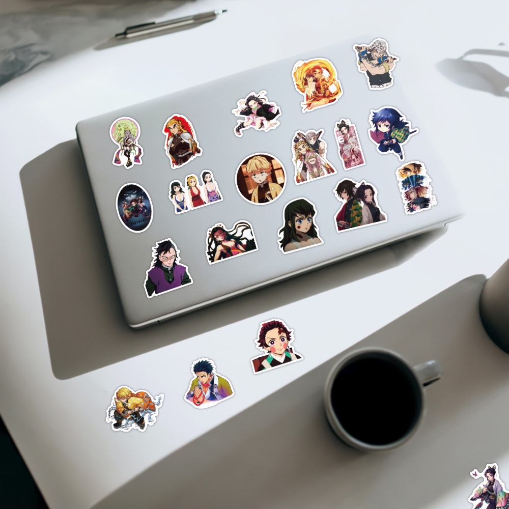 Set 100/50/25/10 Nhãn Dán Hình Demon Slayer Kimetsu no Yaiba: Yuukaku-hen Cho Xe Hơi Laptop Hành Lý