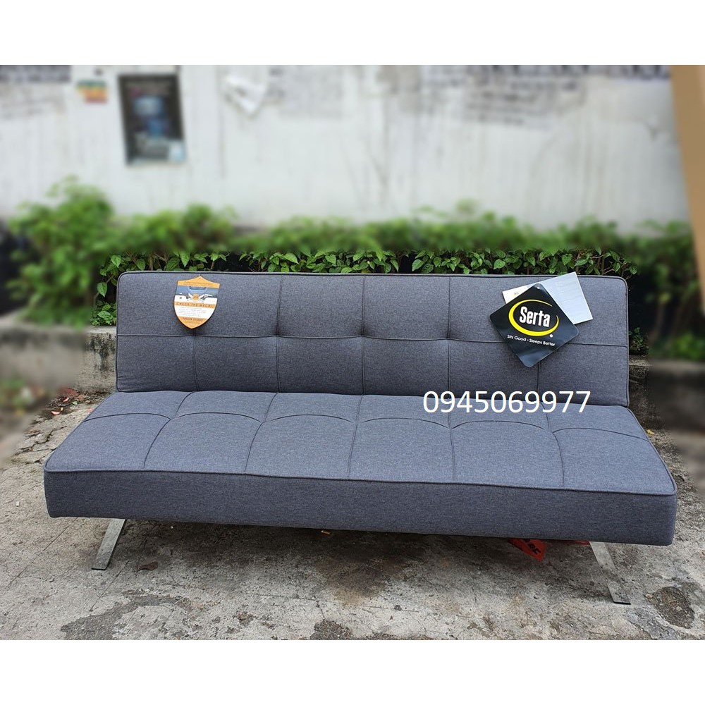 Ghế sofa giường + 2 ghế đôn kiểu mới - Sofa bed vải bố mịn mát - Màu xám lông chuột