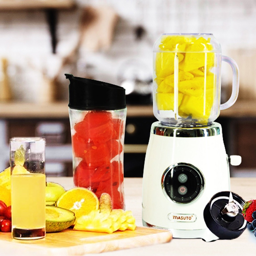 Máy xay sinh tố đa năng Masuto Blender 2 cối 0,6L say đá hạt siêu nhuyễn mịn chỉ 10s TẶNG 30 KHẨU TRANG 4D