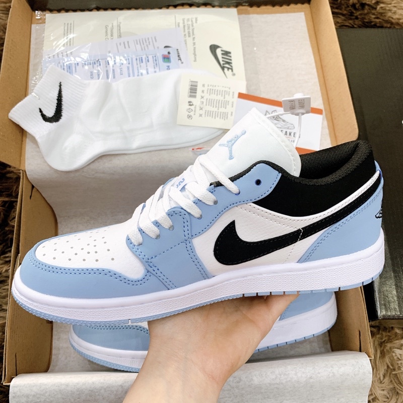 (VIDEO THẬT) Giày Jordan blue cổ thấp  ❤️tặng kèm dây❤️ giày thể thao nam nữ sneaker jd 1 xanh dương hàng 11 full box